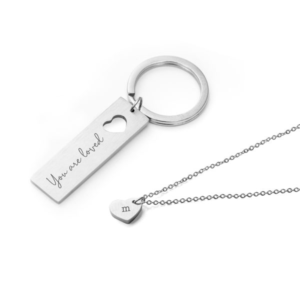 Personalised Love Heart Necklace & Keyring Set