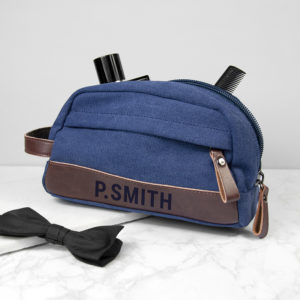 Personalised Weekender Denim Wash Bag – Blue