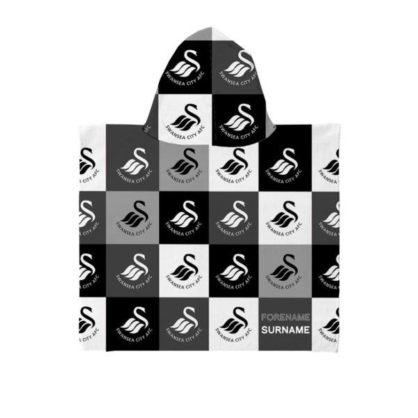 Personalised Swansea City Chequered Hooded Towel – Kids