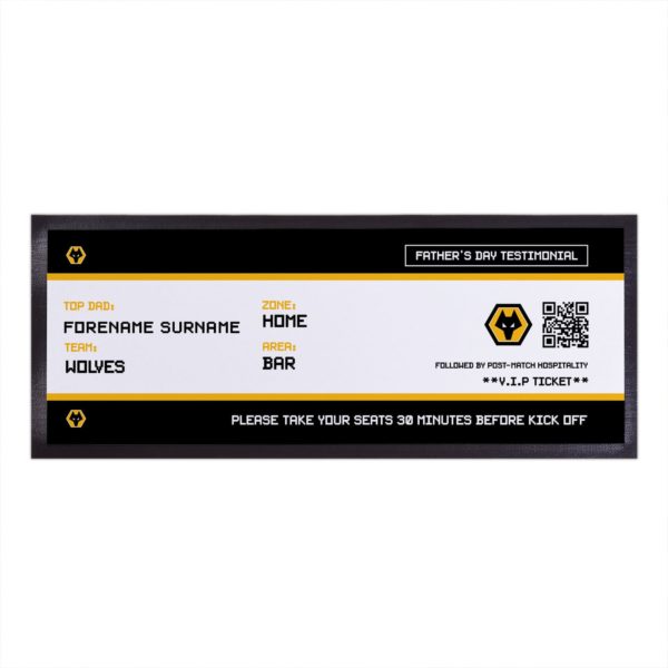 Personalised Wolverhampton Wanderers Ticket Bar Runner