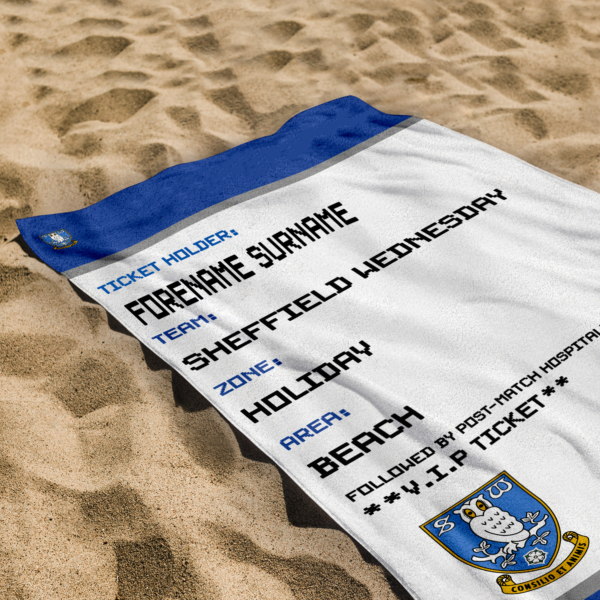Personalised Sheffield Wednesday Ticket Beach Towel