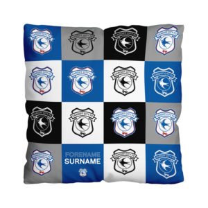 Personalised Cardiff City Chequered Cushion