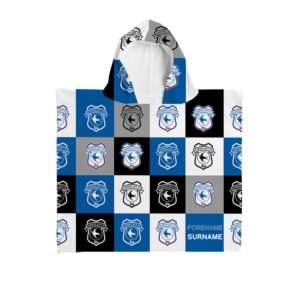 Personalised Cardiff City Chequered Hooded Towel – Kids