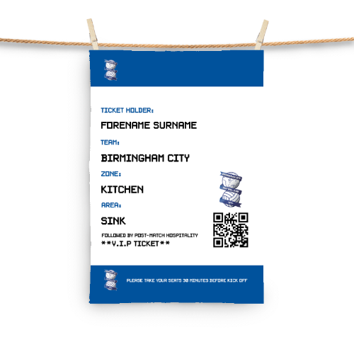 Personalised Birmingham City Ticket Tea Towel