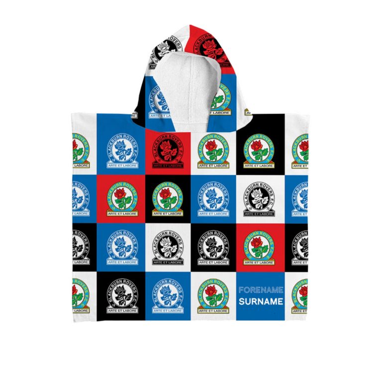 Personalised Blackburn Rovers Chequered Hooded Towel – Kids