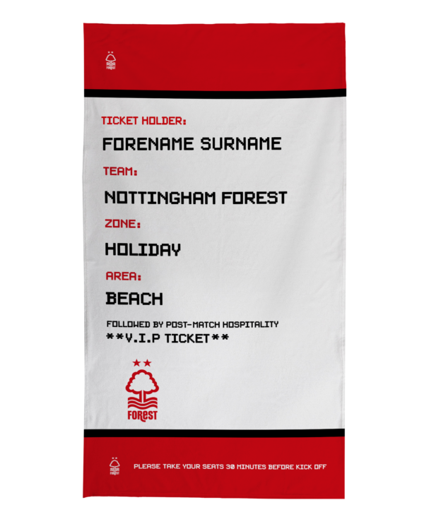 Personalised Nottingham Forest Ticket Beach Towel