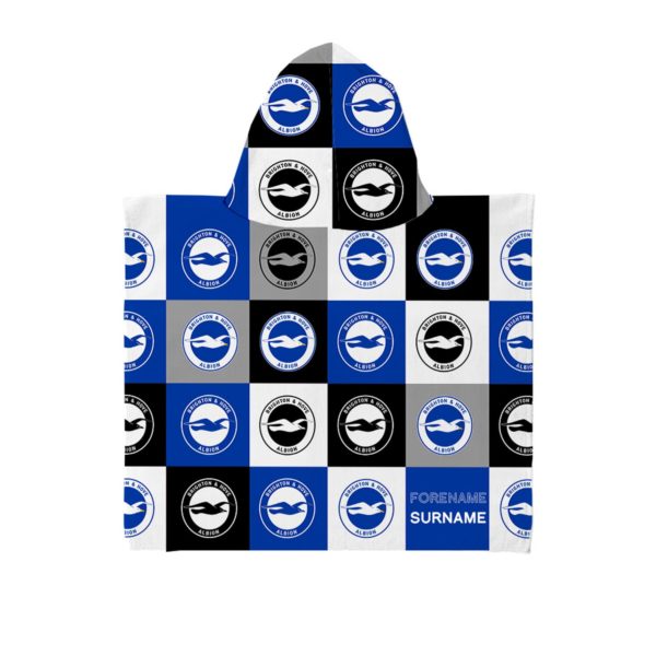 Personalised Brighton & Hove Albion Chequered Hooded Towel – Kids