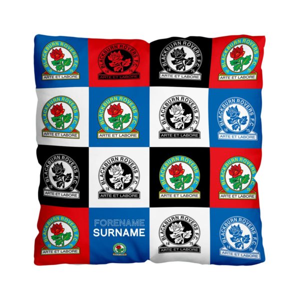 Personalised Blackburn Rovers Chequered Cushion