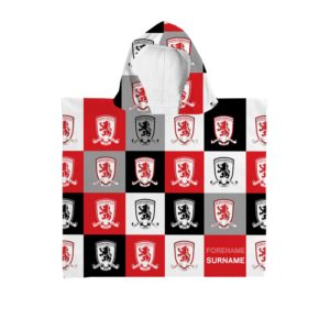 Personalised Middlesbrough Chequered Hooded Towel – Kids