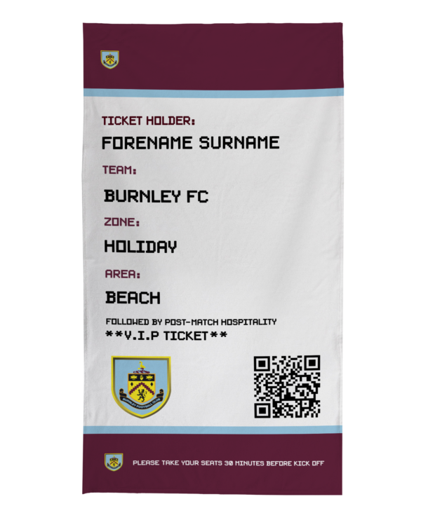 Personalised Burnley FC Ticket Beach Towel
