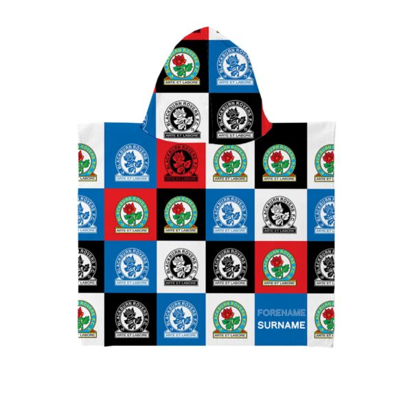 Personalised Blackburn Rovers Chequered Hooded Towel – Kids