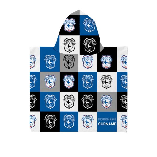 Personalised Cardiff City Chequered Hooded Towel – Kids