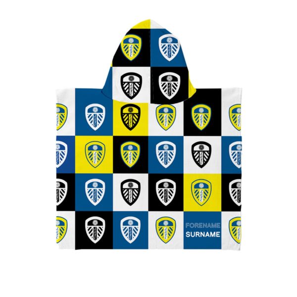 Personalised Leeds United Chequered Hooded Towel – Kids