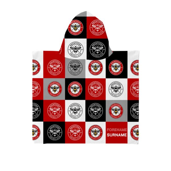 Personalised Brentford FC Chequered Hooded Towel – Kids