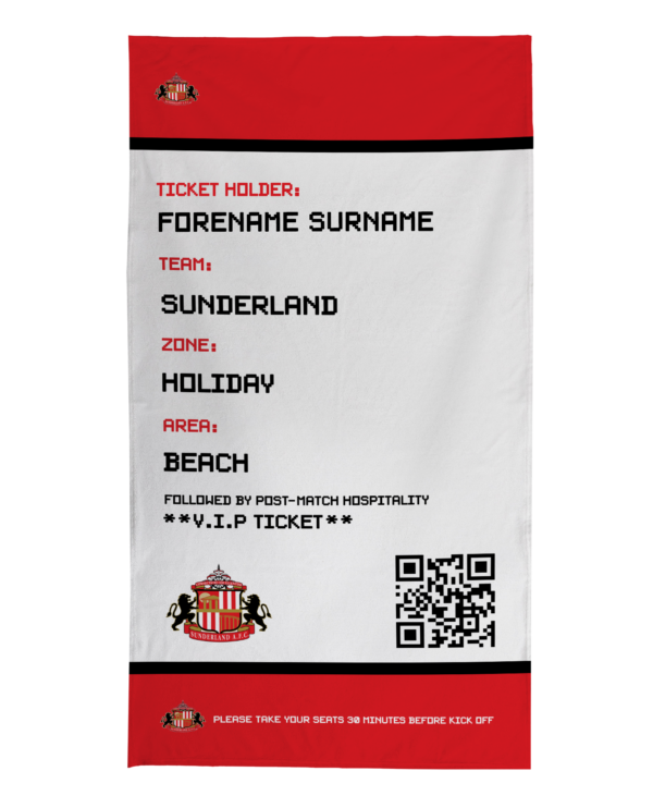 Personalised Sunderland Ticket Beach Towel