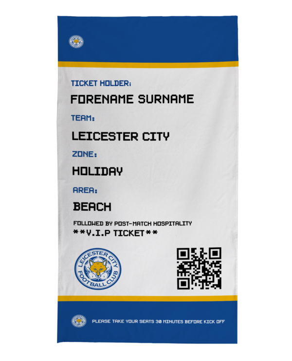 Personalised Leicester City Ticket Beach Towel