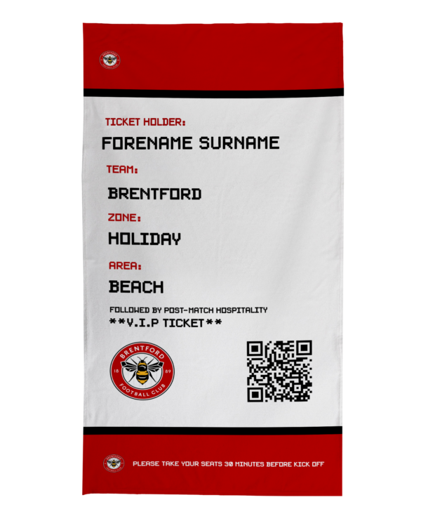 Personalised Brentford FC Ticket Beach Towel