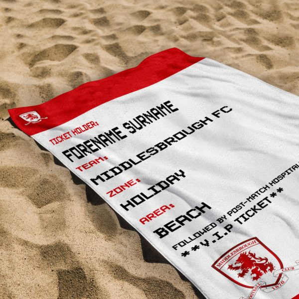Personalised Middlesbrough Ticket Beach Towel