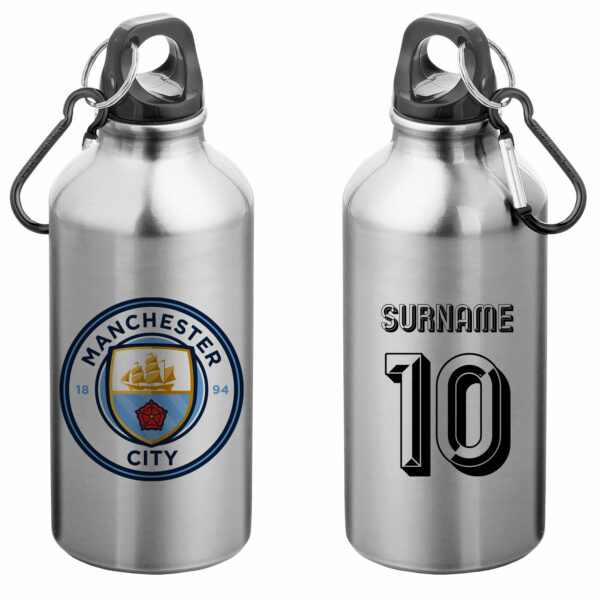 Personalised Manchester City FC Retro Shirt Water Bottle