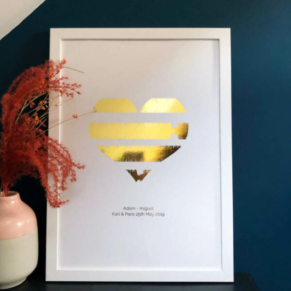 Personalised Metallic Heart Soundwave Print with Framing Options