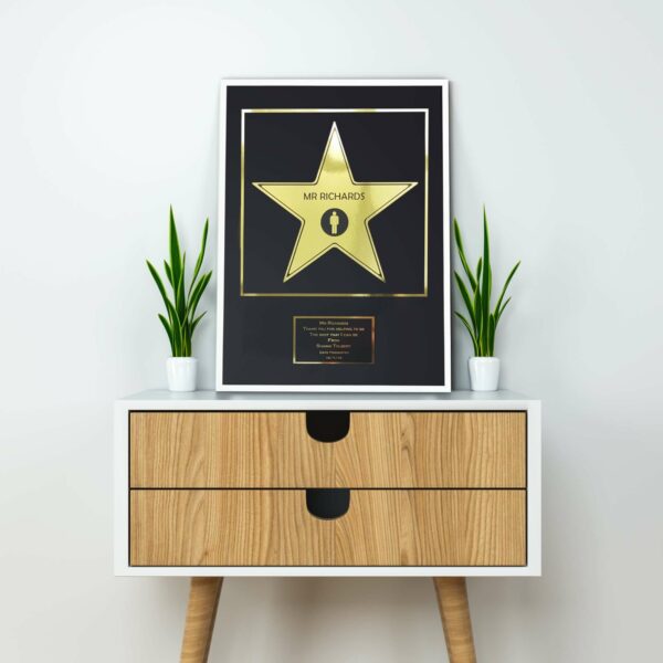 Personalised Metallic Hollywood Star Print with Framing Option