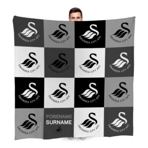 Personalised Swansea City AFC Chequered Fleece Blanket