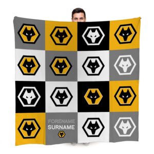 Personalised Wolves Chequered Fleece Blanket