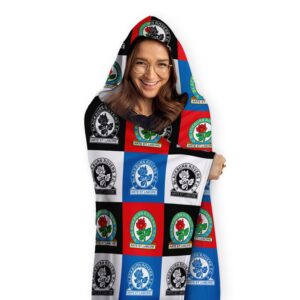 Personalised Blackburn Rovers FC Chequered Adult Hooded Fleece Blanket