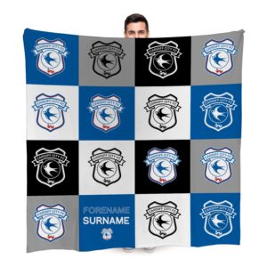 Personalised Cardiff City FC Chequered Fleece Blanket