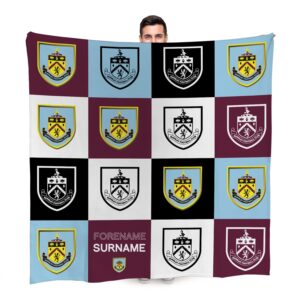 Personalised Burnley FC Chequered Fleece Blanket
