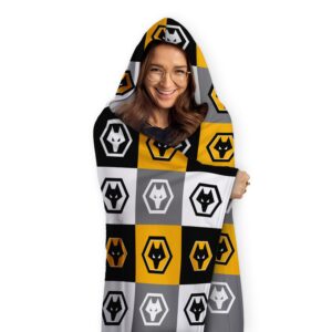Personalised Wolves Chequered Adult Hooded Fleece Blanket