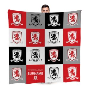 Personalised Middlesbrough FC Chequered Fleece Blanket