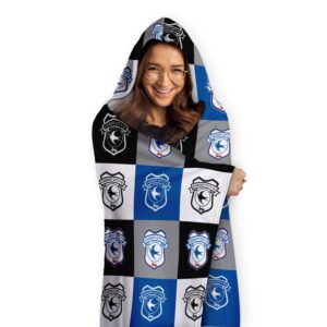 Personalised Cardiff City FC Chequered Adult Hooded Fleece Blanket