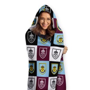 Personalised Burnley FC Chequered Adult Hooded Fleece Blanket