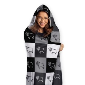 Personalised Derby County Chequered Adult Hooded Fleece Blanket