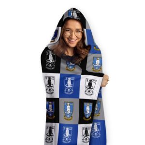 Personalised Sheffield Wednesday FC Chequered Adult Hooded Fleece Blanket