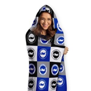 Personalised Brighton & Hove Albion FC Chequered Adult Hooded Fleece Blanket