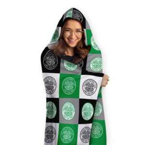 Personalised Celtic FC Chequered Adult Hooded Fleece Blanket