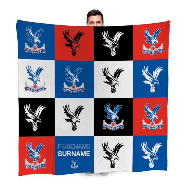 Personalised Crystal Palace FC Chequered Fleece Blanket