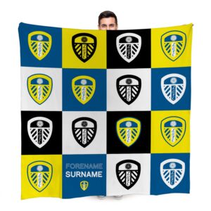 Personalised Leeds United FC Chequered Fleece Blanket