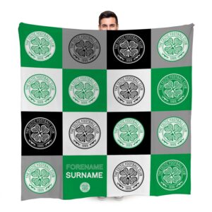 Personalised Celtic FC Chequered Fleece Blanket