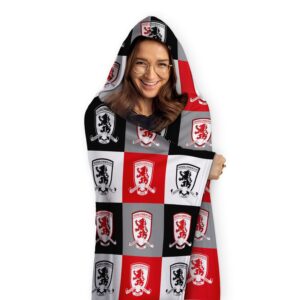 Personalised Middlesbrough FC Chequered Adult Hooded Fleece Blanket