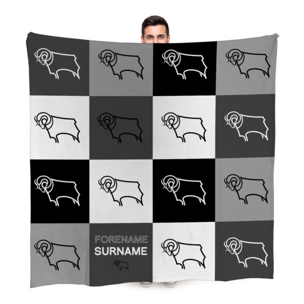 Personalised Derby County Chequered Fleece Blanket