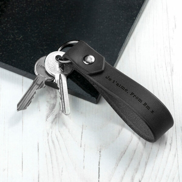Personalised Black Leather Key Ring – Any Message