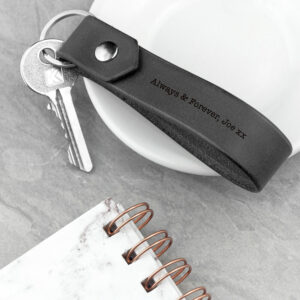 Personalised Black Leather Key Ring – Any Message