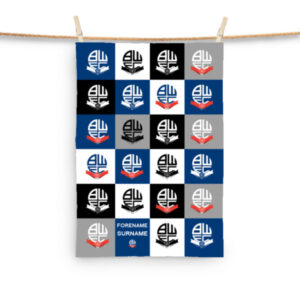 Personalised Bolton Wanderers Chequered Tea Towel