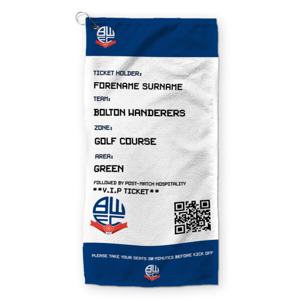 Personalised Bolton Wanderers Ticket Golf Towel