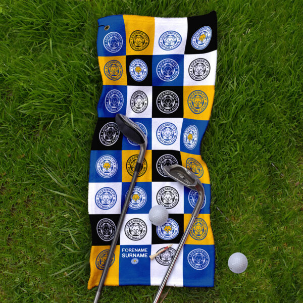 Personalised Leicester City Chequered Golf Towel