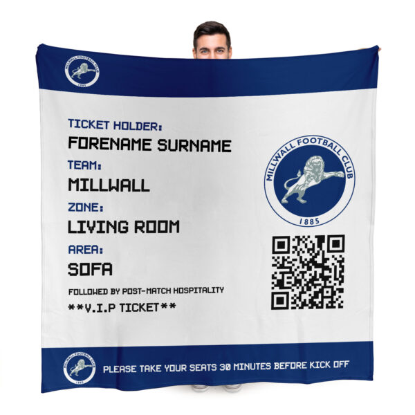 Personalised Millwall Ticket Fleece Blanket