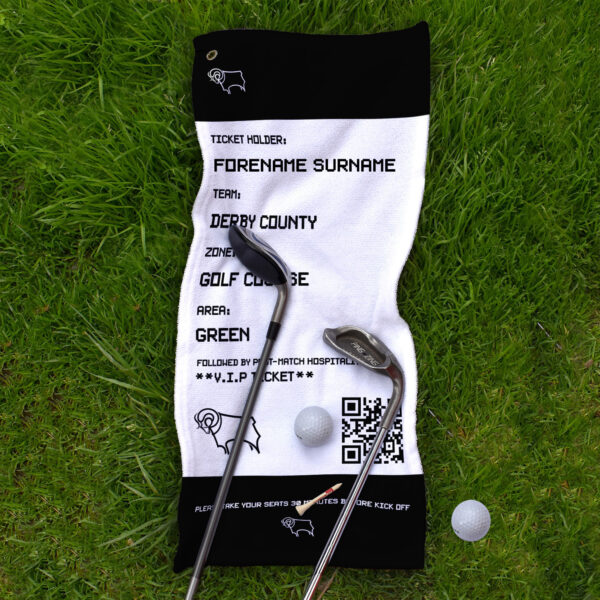 Personalised Derby County Ticket Golf Towel